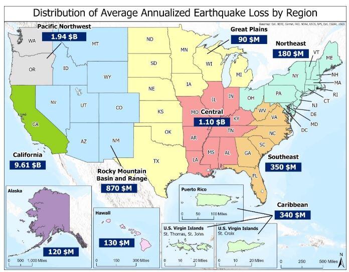 Distribution of Average Annualized Earthquake Loss by Region