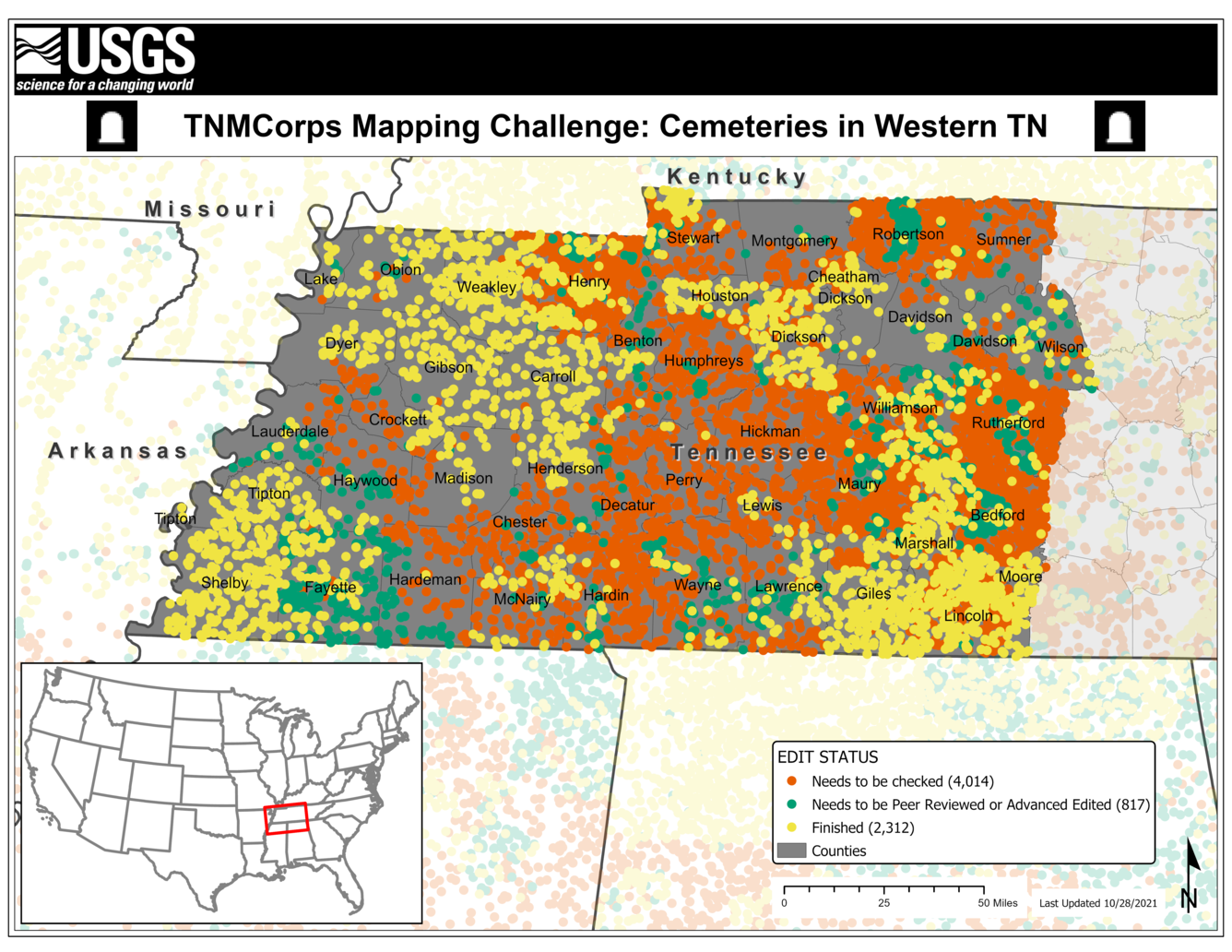 TNMCorps Mapping Challenge: Cemeteries in Western TN