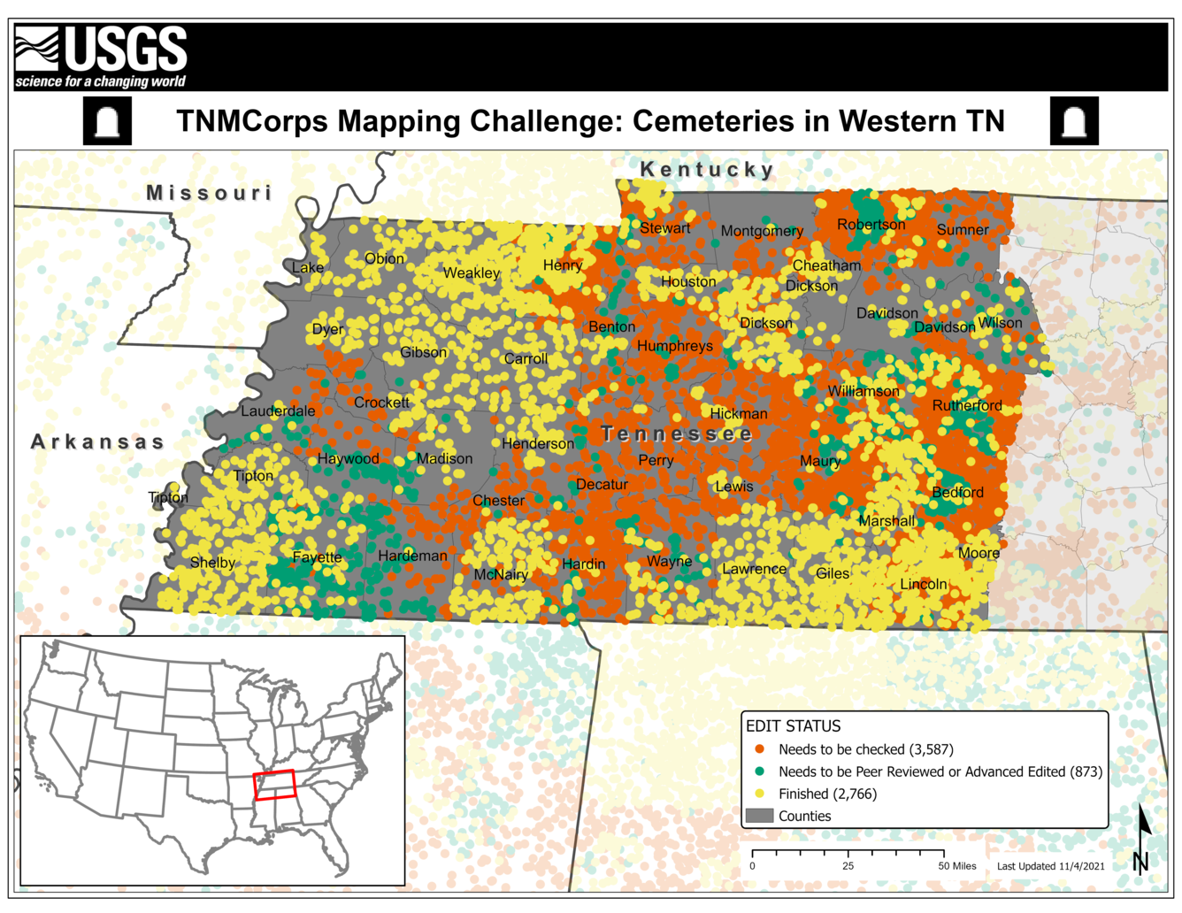 TNMCorps Mapping Challenge: Cemeteries in Western TN