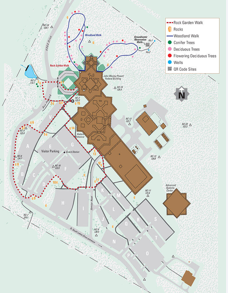 Map of USGS Headquarters Campus and Woodland and Rock Garden Walks