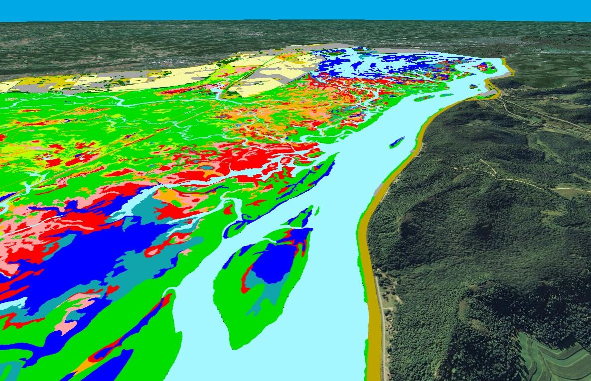 Land cover data draped over aerial photography and lidar, Upper MS river