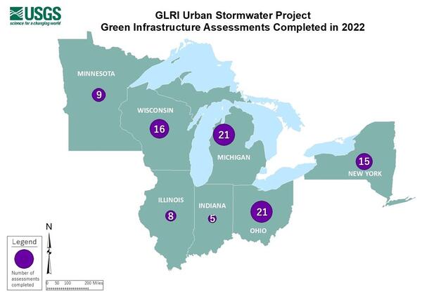 Map showing green infrastructure assessments completed in 2022