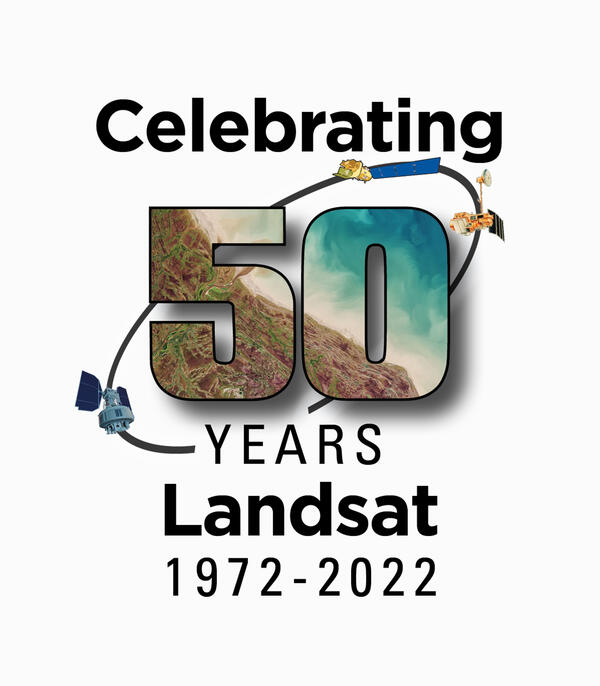 Color logo that reads "Celebrating 50 Years, Landsat 1972-2022"