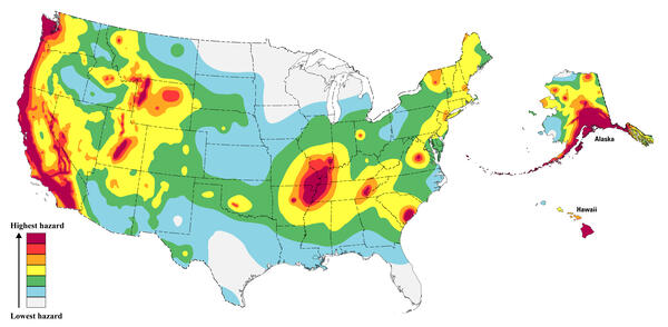 Hazard map from the 2023 50-state update of the National Seismic Hazard Model Project