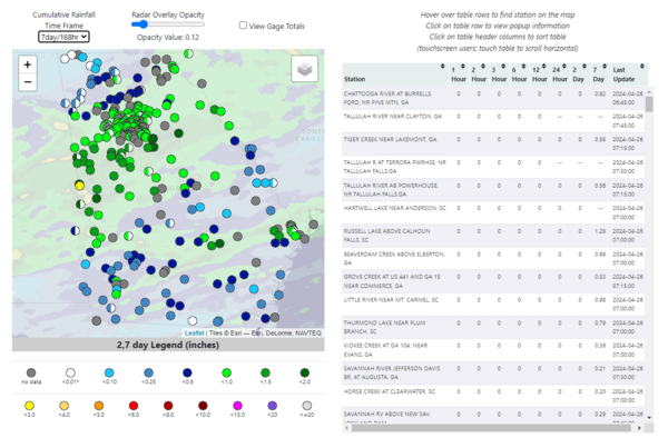 Georgia Cumulative Rainfall Map with National Weather Service Radar Overlay