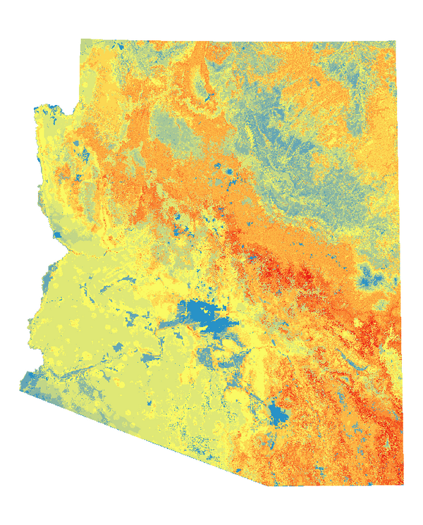 Arizona map depicting the number of bat species found across Arizona. 