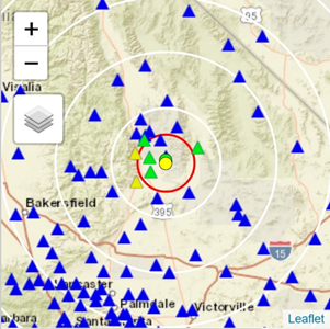 Image shows a map of the earthquake area with seismic stations overlaid