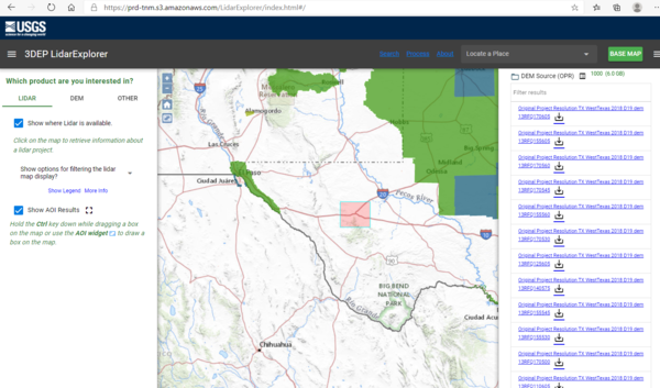 Search Results from Lidar Explorer