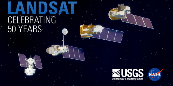 Illustration of Landsat satellite generations over 50 years