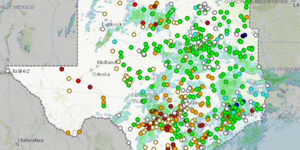 Map of streamgage locations in Texas and Oklahoma