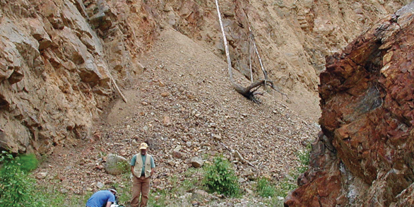 scientists sampling mineral deposit