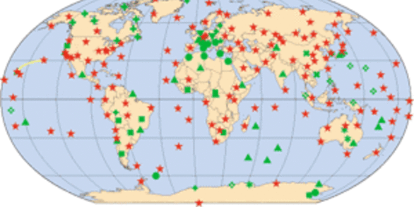 Screenshot of world map with seismic networks marked