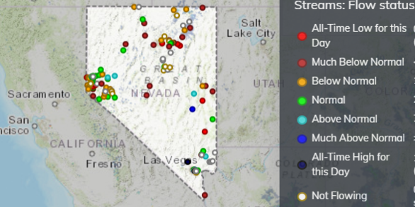 Map that represents the current water conditions in Nevada that was captured on March 24, 2021