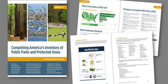 Collage showing pages from the Protected Areas Database of the United States (PAD-US) Report