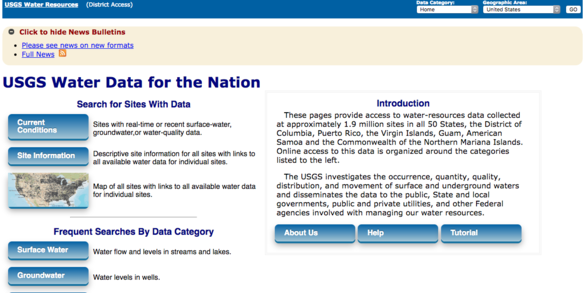 Screenshot of the National Water Information System (NWIS) web interface