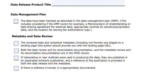 Screenshot of Data Release Checklist for Center Directors