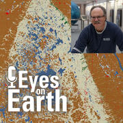 color photo of Roger Auch with the graphic for the USGS EROS podcast Eyes on Earth