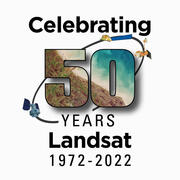 Color logo that reads "Celebrating 50 Years, Landsat 1972-2022"