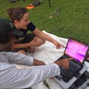 Scientists viewing data from a thermal camera installed in the National Park of American Samoa