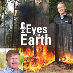 Color photo of Henry Bastian and Frank Fay with USGS EROS Eyes on Earth podcast logo