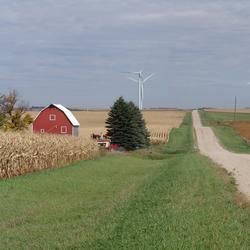 Wind turbines on a midwest farm