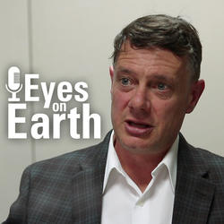 Chris Funk, Research Geographer, pictured with USGS EROS Eyes on Earth podcast graphic