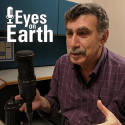 Color photo of Saud Amer with Eyes on Earth podcast logo 