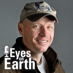 Color photo of Matt Hansen with graphic for Eyes on Earth podcast.