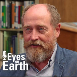 Color photo of Dr. Alan Belward with the graphic for the USGS EROS podcast "Eyes on Earth"