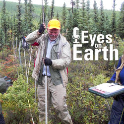 Bruce Wylie with graphic for USGS EROS podcast Eyes on Earth