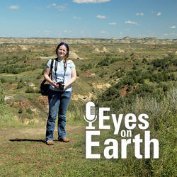 Dr. Heather Tollerud with graphic for USGS EROS podcast Eyes on Earth