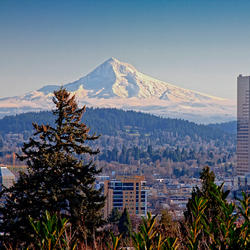 Mount Hood with Portland, Oregon in the foreground.