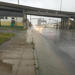 Photo of minor street flooding along Niagara Street in Buffalo, New York