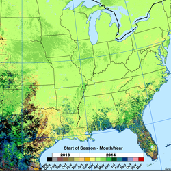 color map of Start of Season Time (SOST) for 2014