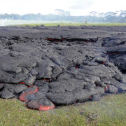 A typical portion of the pāhoehoe flow margin near the flow front, ...