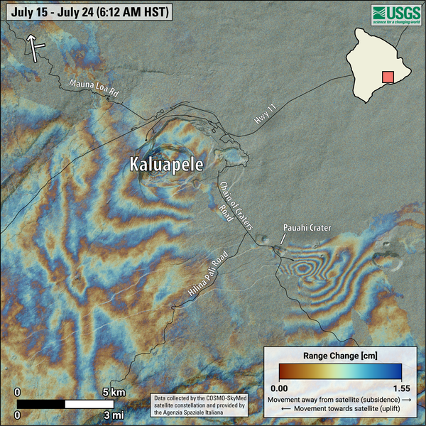 Color map showing ground deformation of volcano