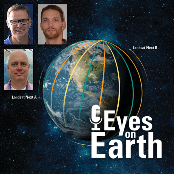 Image of Earth with mugshots of three people and a little text overlaid
