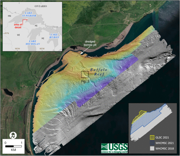 Bathymetric map of Grand Traverse Bay, Lake Superior.