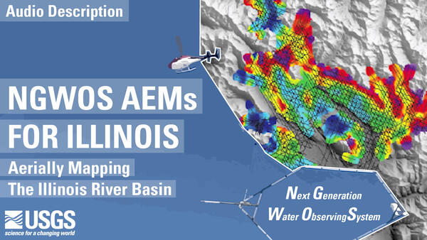 Video thumbnail reads: NGWOS AEMs for Illinois. Aerially Mapping The Illinois River Basin. Audio Description.