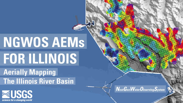 Video thumbnail reads: NGWOS AEMs for Illinois. Aerially Mapping The Illinois River Basin