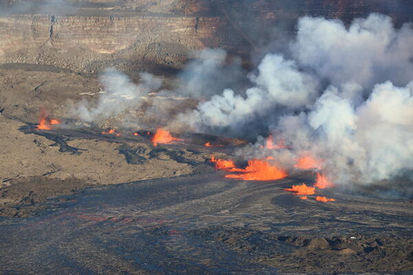 Color photograph of erupting lava