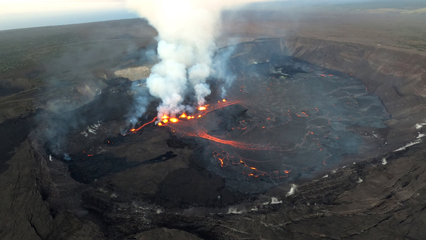 Color image of eruption in caldera