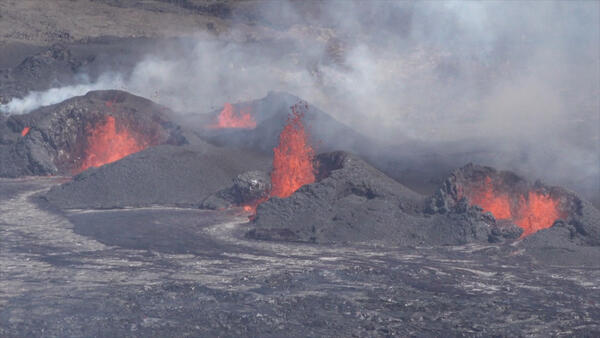 Lava erupting from the caldera