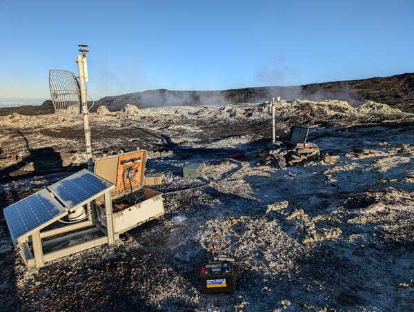 Color photograph of volcanic gas monitoring instrumentation