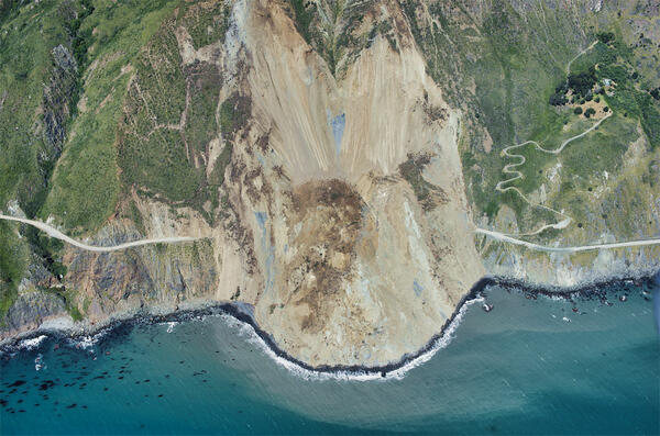 Big Sur landslide on May 20, 2017 showing material across Highway 1.