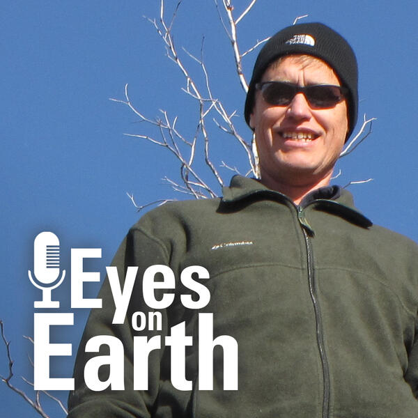 Color photo of Collin Homer with Eyes on Earth podcast logo