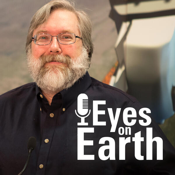 Color photo of Tom Loveland with Eyes on Earth podcast logo