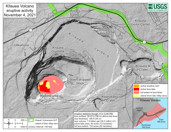 Color map of lava lake at volcano summit