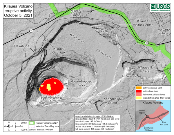 Color map showing lava lake eruption features