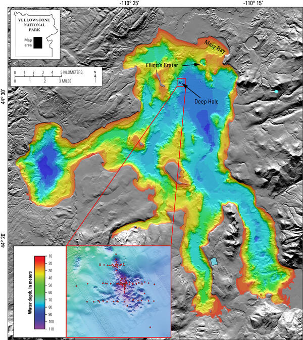 Yellowstone Lake bathymetry showing the location of the Deep Hole vent field